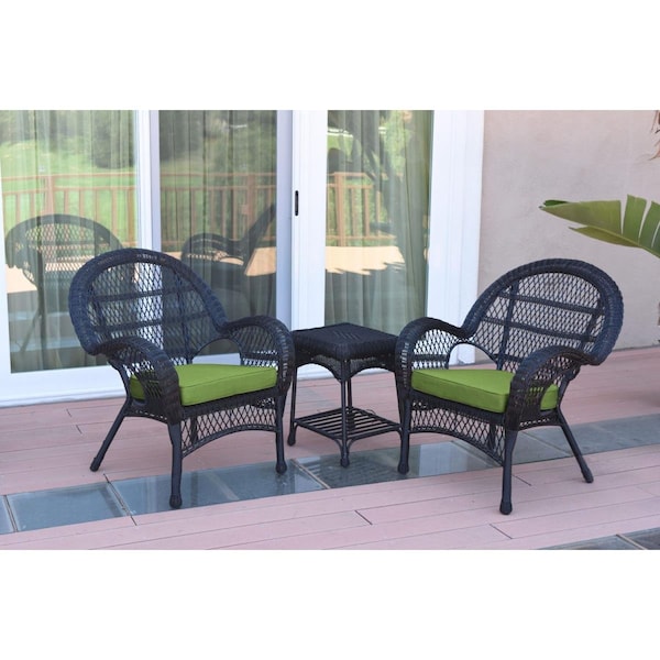 Propation W00211-2-CES029 3 Piece Santa Maria Black Wicker Chair Set; Green Cushion PR1363955 - main